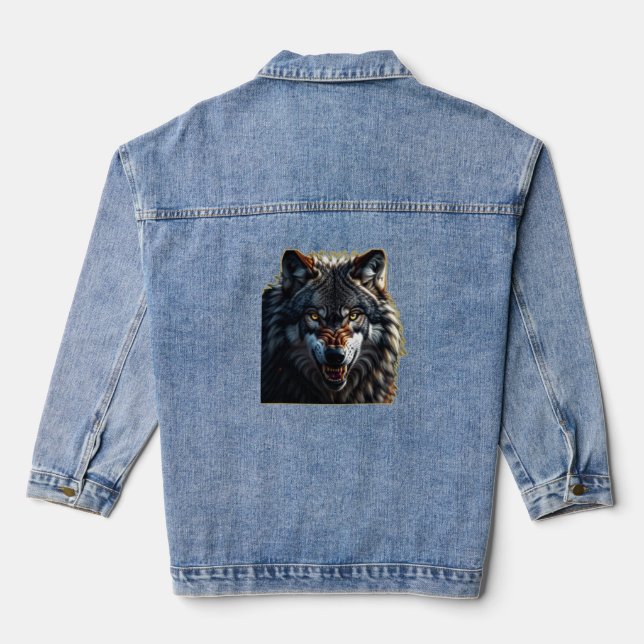 Fierce Wolf – Symbol of Strength and Freedom Denim Jacket (Back)