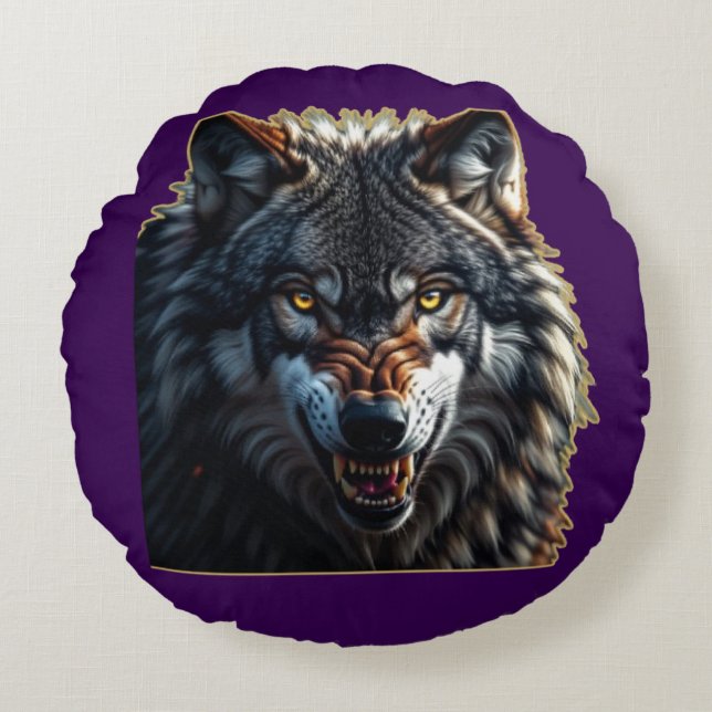 Fierce Wolf – Symbol of Strength and Freedom Round Pillow (Front)