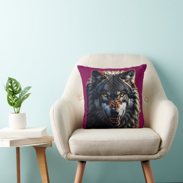 Fierce Wolf – Symbol of Strength and Freedom Throw Pillow (Chair)