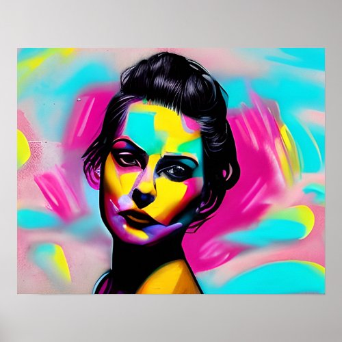 Fierce Woman Graffiti Art Colorful AI Generated Poster