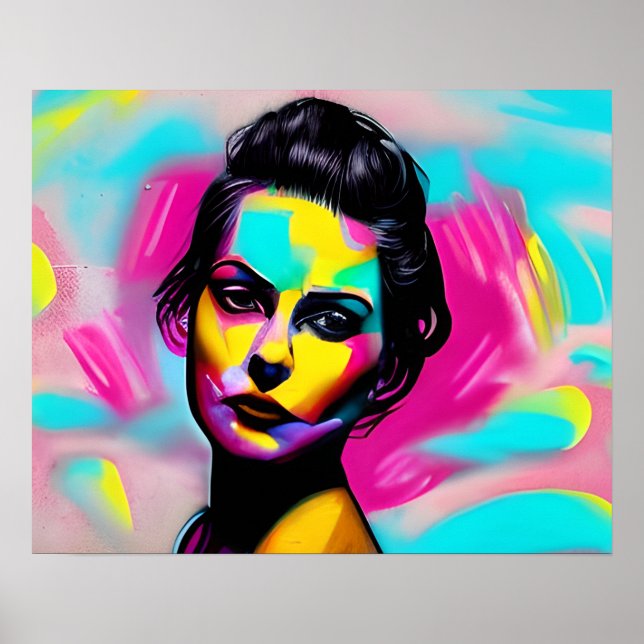 Fierce Woman Graffiti Art Colorful AI Generated Poster (Front)