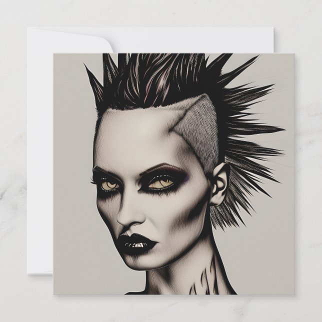 Fierce Woman in Mohawk and Piercings Gothic Punk   (Front)
