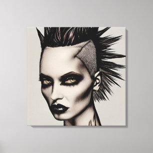 Fierce Woman in Mohawk and Piercings Gothic Punk Canvas Print