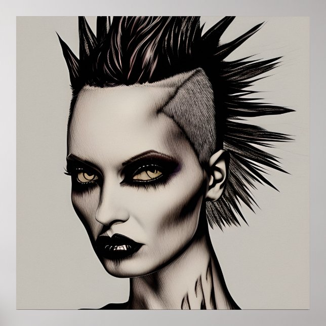 Fierce Woman in Mohawk and Piercings Gothic Punk   Poster (Front)
