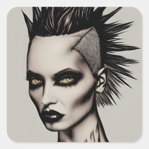 Fierce Woman in Mohawk and Piercings Gothic Punk   Square Sticker