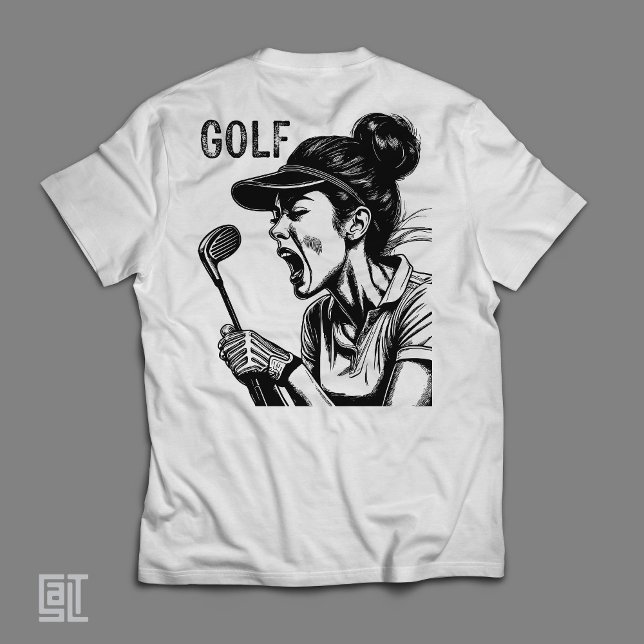 Fierce Yelling Female Golfer - Funny Intense Woman Tri-Blend Shirt (Creator Uploaded)
