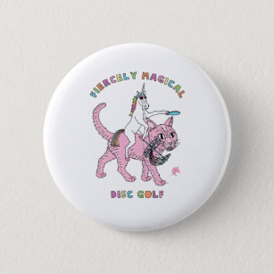 Fiercely Magical Disc Golf Unicorn Riding Cat Button