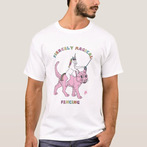 Fiercely Magical Fencing Unicorn Riding Cat T_Shirt