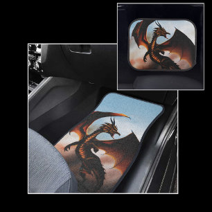 Fiery Amber Dragon Fantasy Car Mat