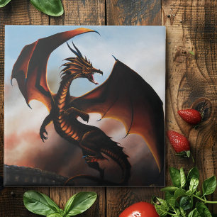 Fiery Amber Dragon Fantasy Ceramic Tile