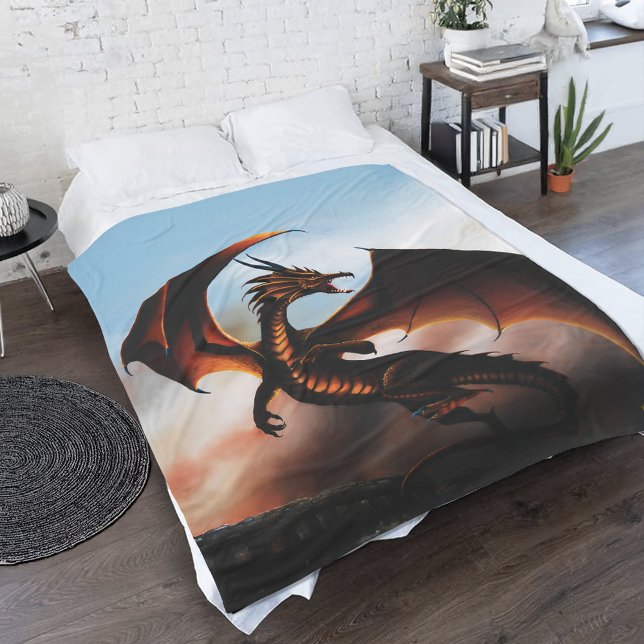 Fiery Amber Dragon Fantasy Fleece Blanket (Creator Uploaded)