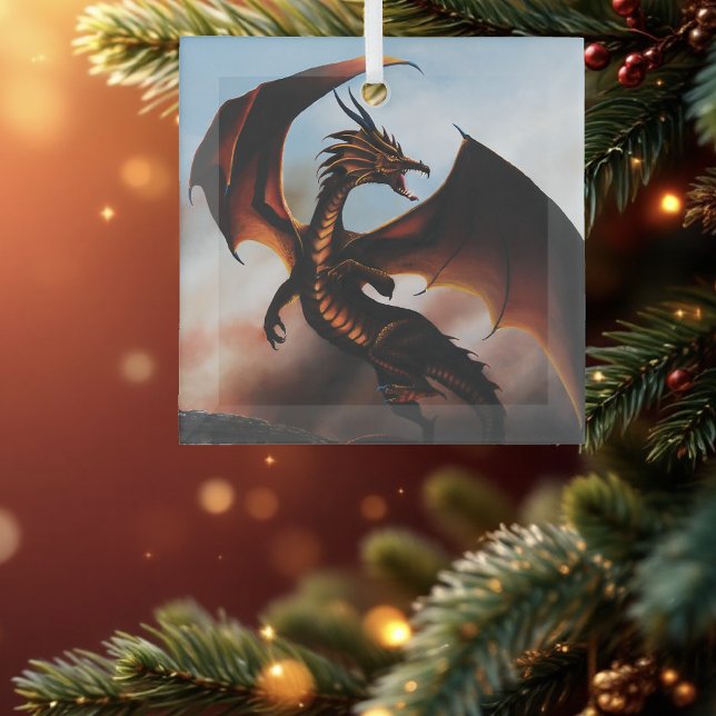 Fiery Amber Dragon Fantasy Glass Ornament (Creator Uploaded)