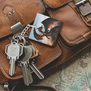 Fiery Amber Dragon Fantasy Keychain