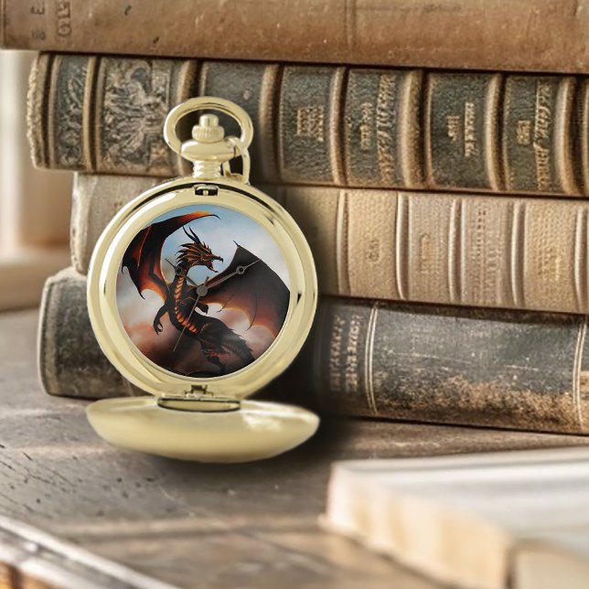 Fiery Amber Dragon Fantasy Pocket Watch (Creator Uploaded)