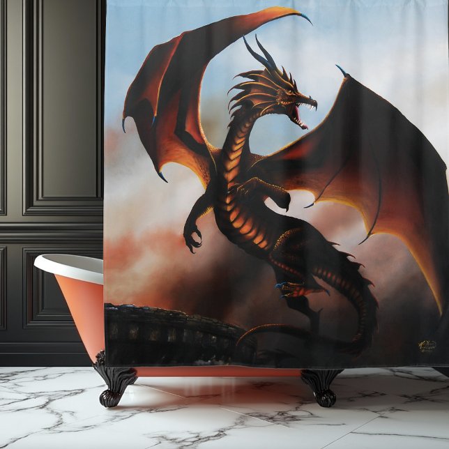 Fiery Amber Dragon Fantasy Shower Curtain (Creator Uploaded)