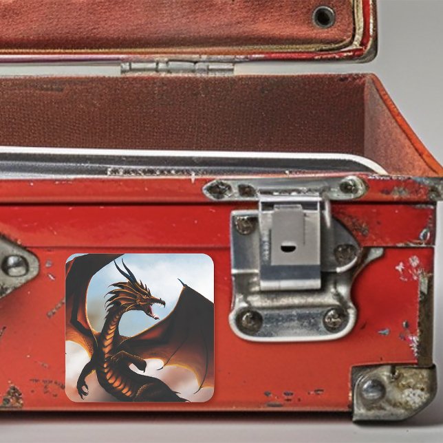 Fiery Amber Dragon Fantasy Square Sticker (Creator Uploaded)