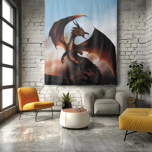Fiery Amber Dragon Fantasy Tapestry (Creator Uploaded)