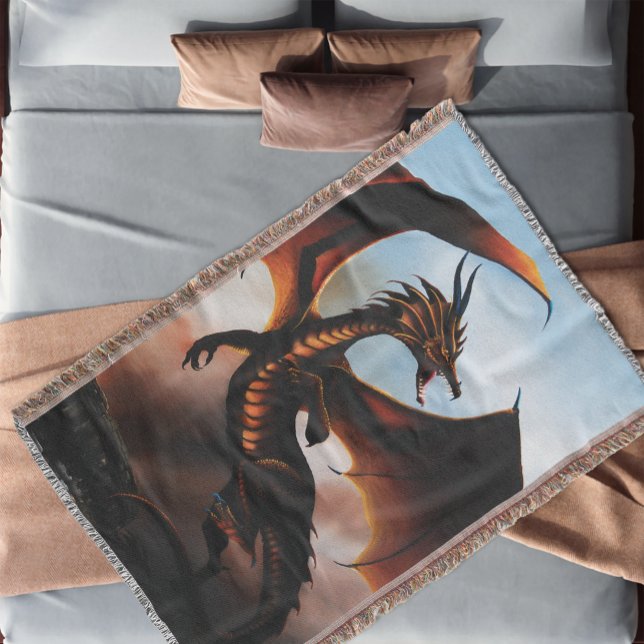 Fiery Amber Dragon Fantasy Throw Blanket (Creator Uploaded)