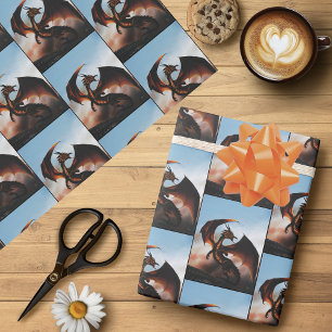 Fiery Amber Dragon Fantasy Wrapping Paper
