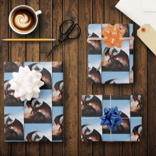 Fiery Amber Dragon Fantasy Wrapping Paper Sheets