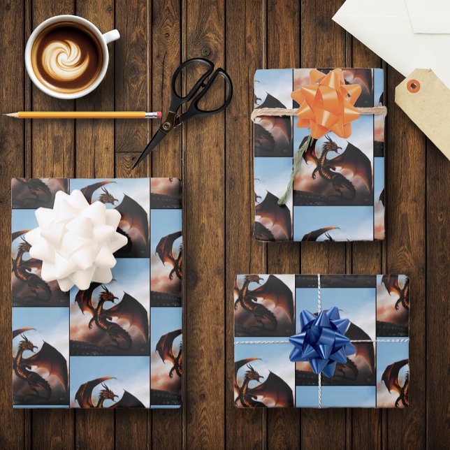 Fiery Amber Dragon Fantasy Wrapping Paper Sheets (Creator Uploaded)