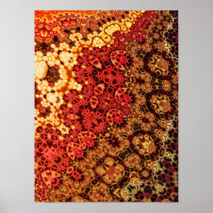 Fiery Amber Kaleidoscope Tapestry Fractal Poster