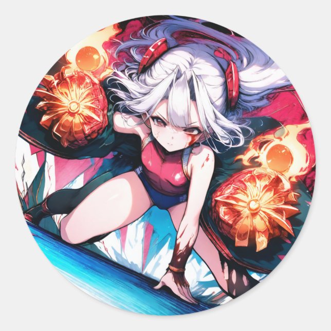 Fiery Anime Action Classic Round Sticker (Front)