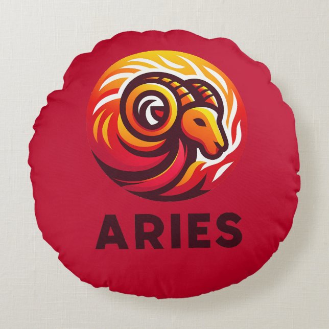 Fiery Aries Astrology Sign Round Pillow (Front)