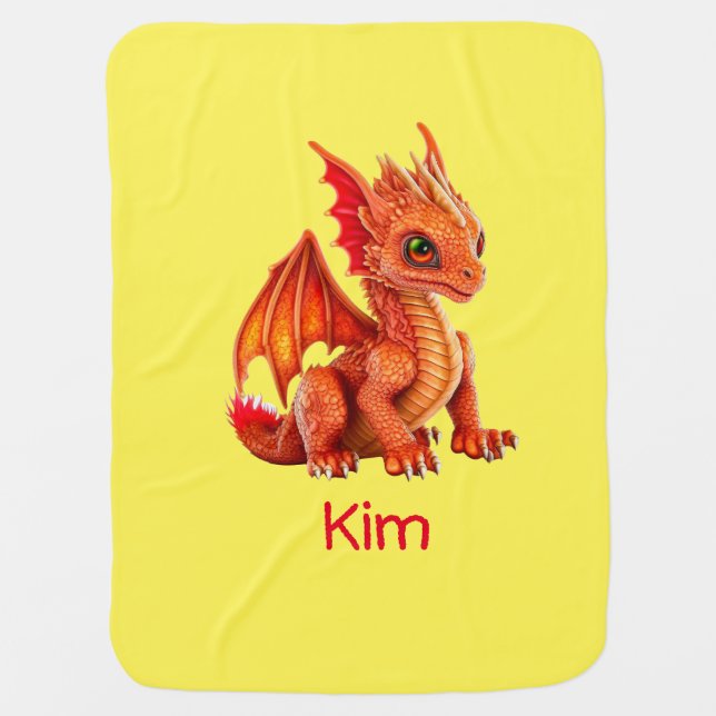 Fiery Baby Dragon Chinese New Year Throw Pillow Blanket (Front)