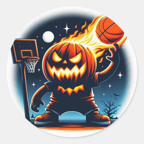 Fiery Basketball Pumpkin Halloween Night Sports  Classic Round Sticker