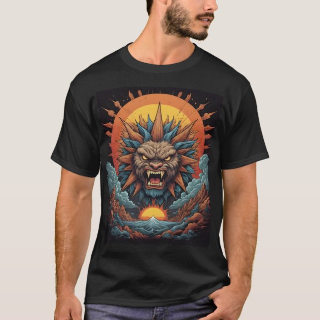Fiery Beast Sunburst in a Fantasy World T-Shirt (Front)