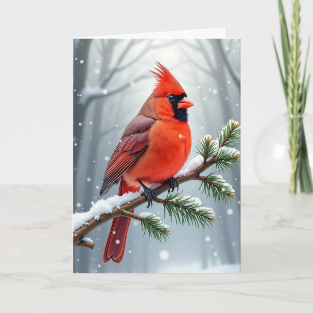 Fiery Bird Winter Branch Card (Front)