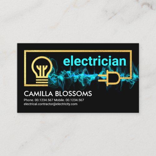 Fiery Blue Lightning Powers Electrical Wiring Business Card