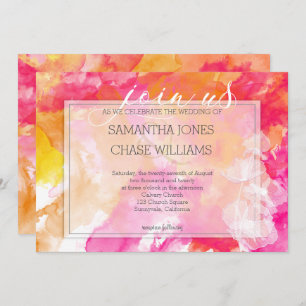 Fiery Bold Sunset Watercolor Hollyhock Wedding Invitation