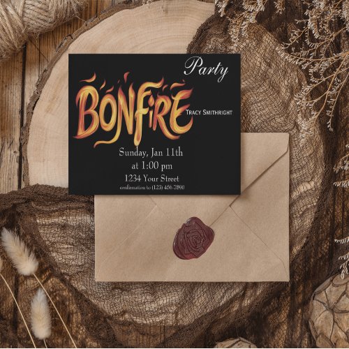 Fiery Bonfire Word Art Invitation