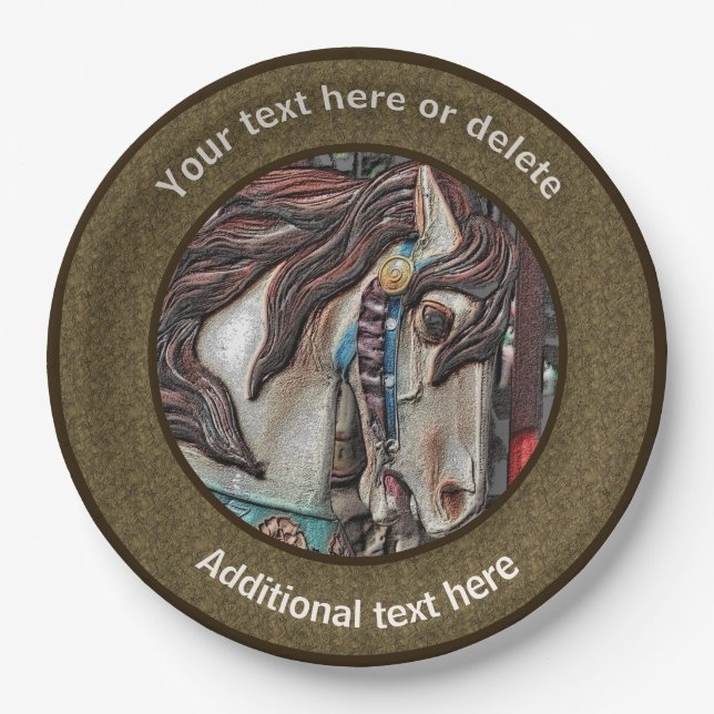 Fiery Carousel Horse Art Personalized Party  Paper Plates (Front)