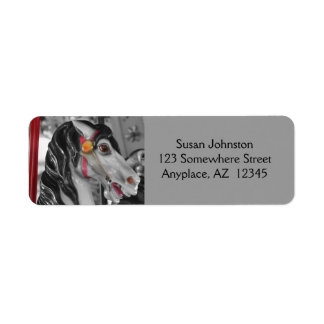 Fiery Carousel Horse Black And White Address Label