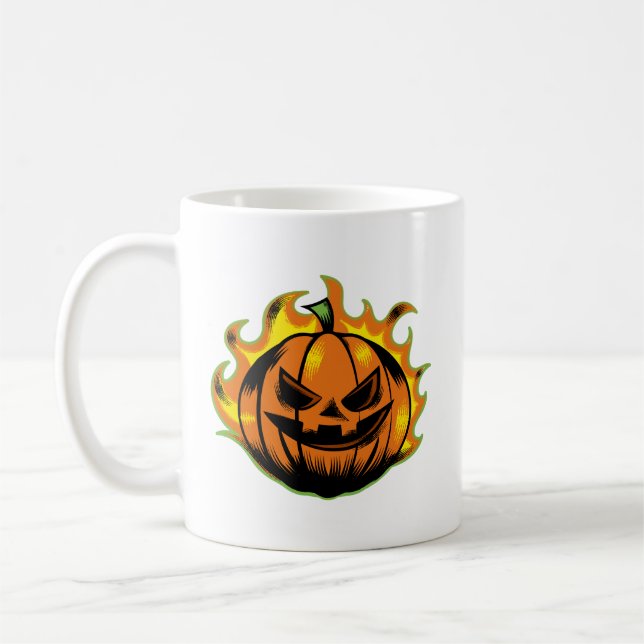 Fiery Carved Halloween Pumpkin Mug (Left)