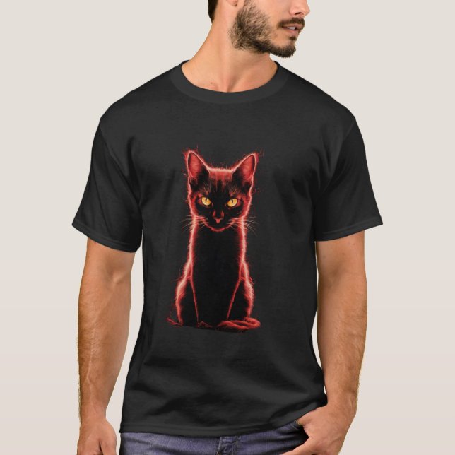 Fiery Cat Eyes Intense Feline Art Design Tee (Front)