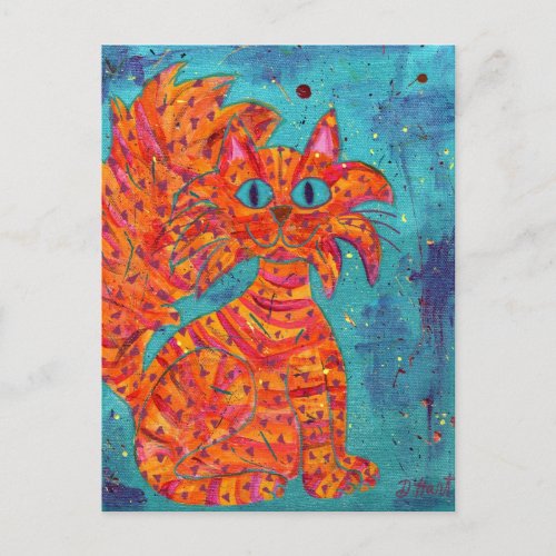 Fiery Cat on Turquoise Postcard