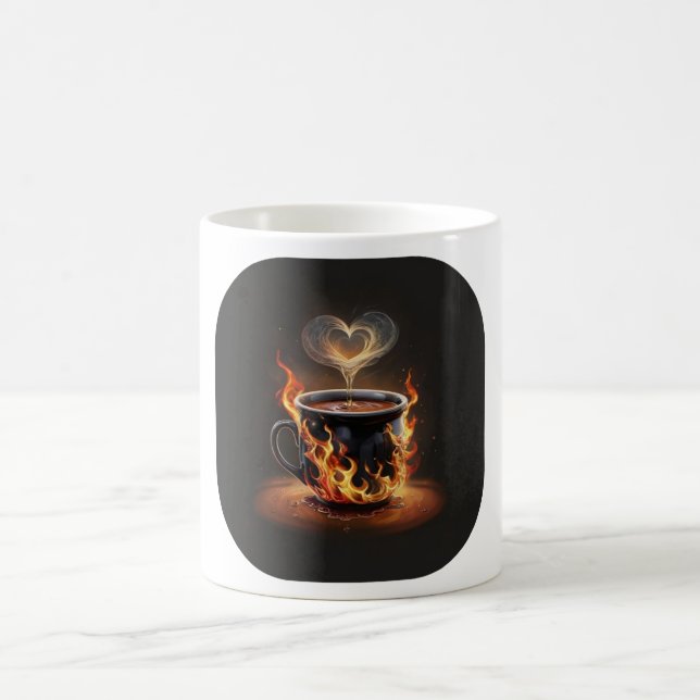 Fiery Christmas Coffee Cup with Heart Steam Art (Center)