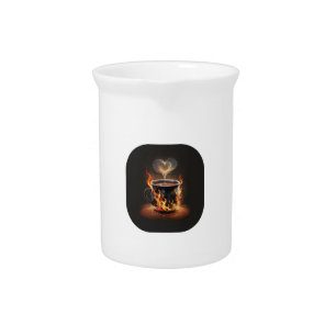 Fiery Christmas Coffee Cup with Heart Steam Art Beverage Pitcher