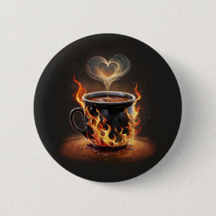 Fiery Christmas Coffee Cup with Heart Steam Art Button