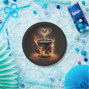 Fiery Christmas Coffee Cup with Heart Steam Art Paper Plates