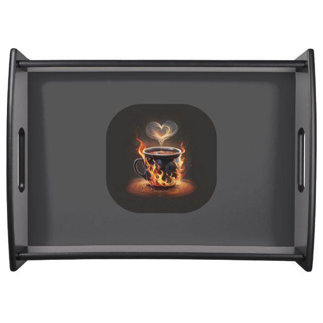 Fiery Christmas Coffee Cup with Heart Steam Art Serving Tray (Front)