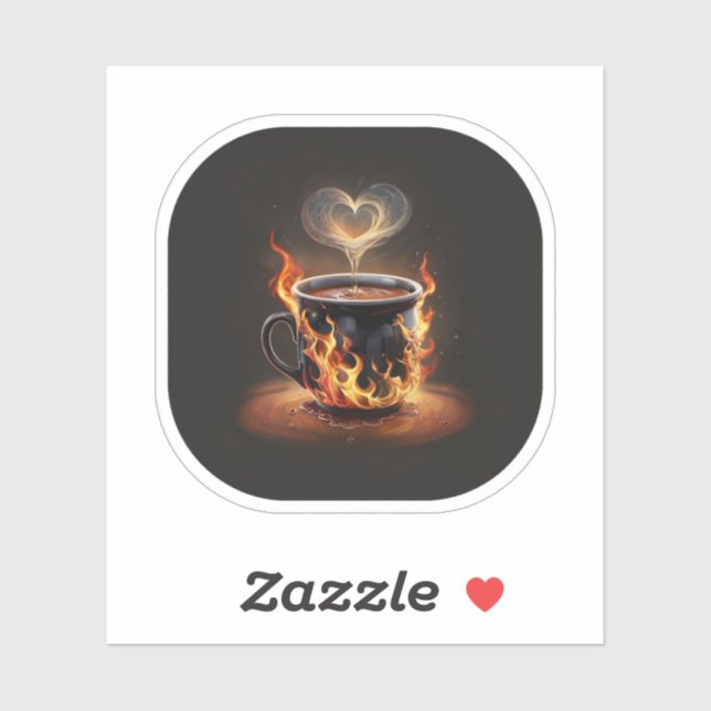 Fiery Christmas Coffee Cup with Heart Steam Art Sticker (Sheet)