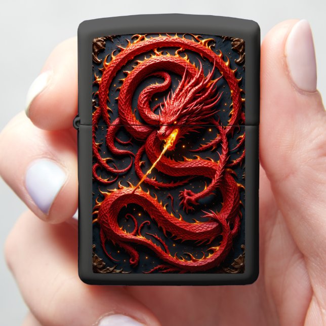 Fiery Coiled Dragon: Serpent of the Inferno Zippo Lighter (In Hand)