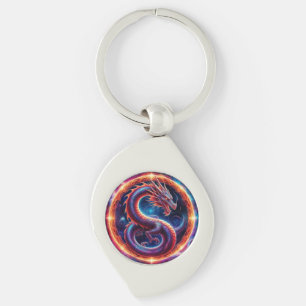 Fiery Cosmic Dragon Encircled by a Celestial Ring Keychain