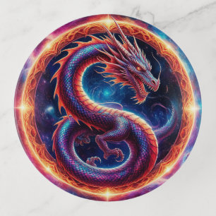 Fiery Cosmic Dragon Encircled by a Celestial Ring Trinket Tray