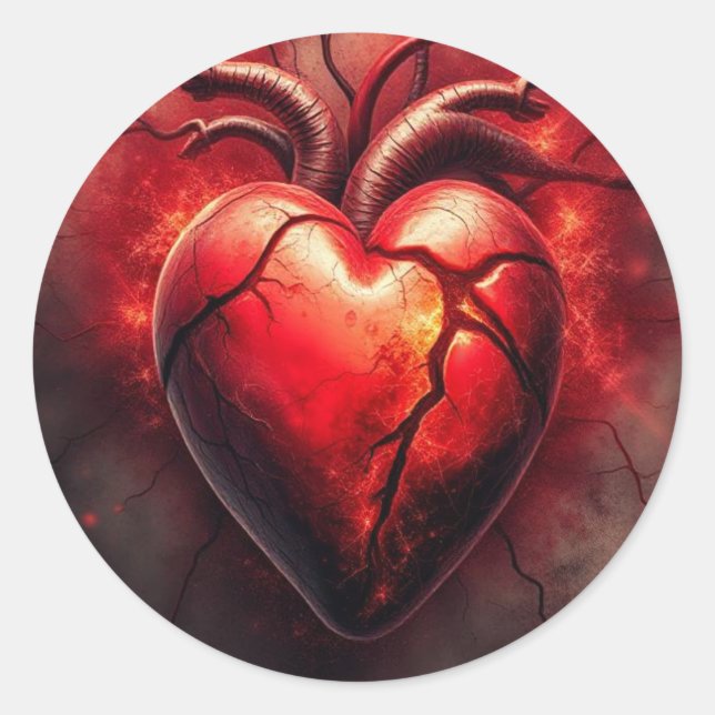 Fiery Cracked Heart Sticker – Symbol of Passion  (Front)